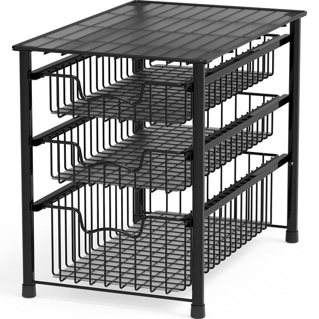 SimpleHouseware Stackable 3 Tier Sliding Basket Organizer,