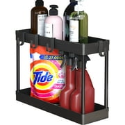 SimpleHouseware Under Sink Organizer 2-Tier Storage Tray for Bathroom/KitchenCabinet w/Hooks, Black