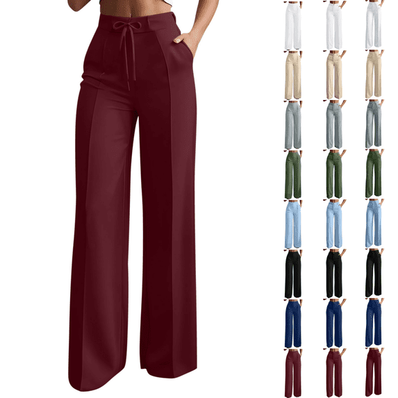 SimpleJoyi Women High Waist Wide Leg Dress Pants Solid Color Drawstring Waist Pockets Casual Work Trousers Size S-XXXL