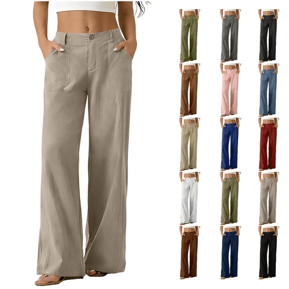 SimpleJoyi Women's High Waist Relaxed Fit Straight Leg Pants Solid Color Pocket Details Casual Long Wear Size S‑XXL