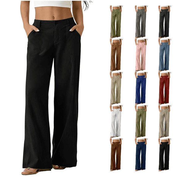 SimpleJoyi Women's High Waist Relaxed Fit Straight Leg Pants Solid Color Pocket Details Casual Long Wear Size S‑XXL