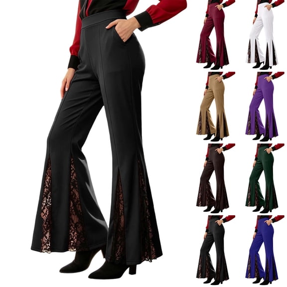 SimpleJoyi Womens Goth Bell Bottom Pants Lace Insert Split Hem Trousers Halloween Costume