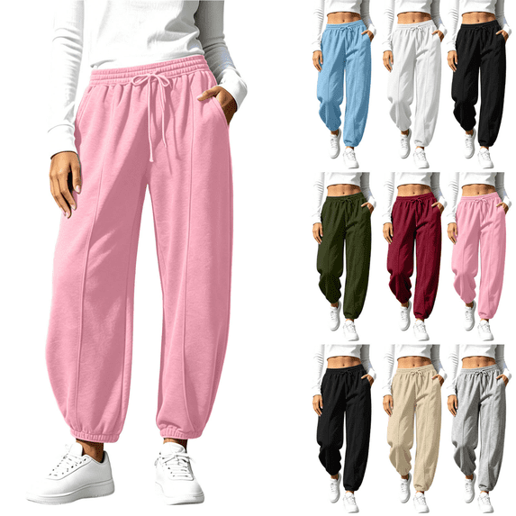 SimpleJoyi Womens High Waist Drawstring Sweatpants Warm Barrel Leg Cuffed Pants Casual Winter Trousers with Pockets