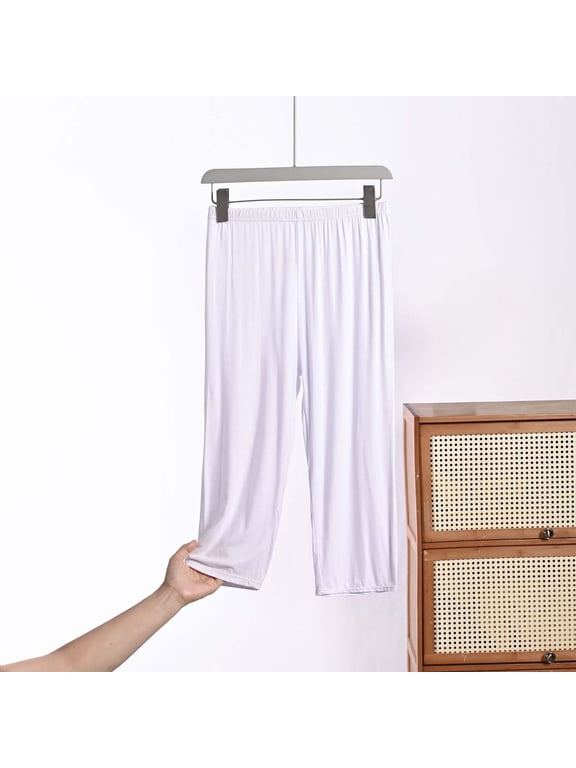 Womens Pajamas Solid Elastic Waist Capri Pants Relaxed Fit For Sleep
