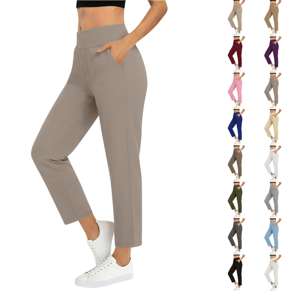 SimpleJoyi Womens Stretch Capri Casual Pants High Waist with Side Pockets Travel Daily Workout Trousers