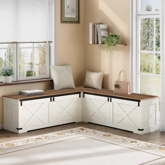 SimpleLiving 63 in Breakfast Nook Bench with Storage, L Shaped Storage Bench | Wooden Corner Dining Bench, 145Gal, Free Combination for Entryway, Dining Room, Cloakroom, SB15314X