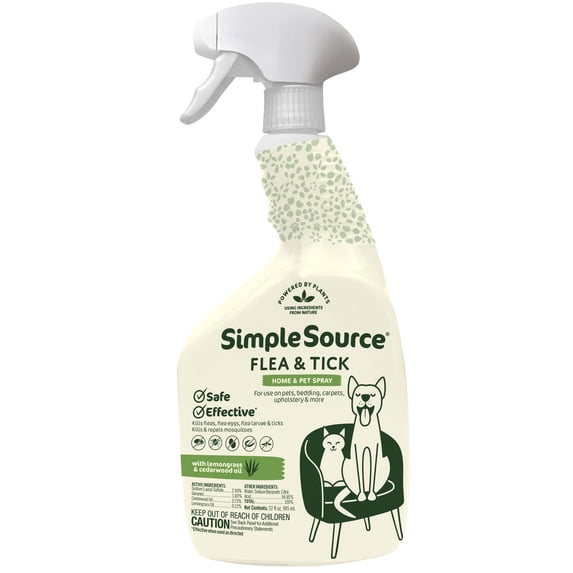 SimpleSource® Flea & Tick Home & Pet Spray, Kills Fleas, Flea Eggs, Flea Larvae, & Ticks, Kills
& Repels Mosquitos, 32oz Bottle