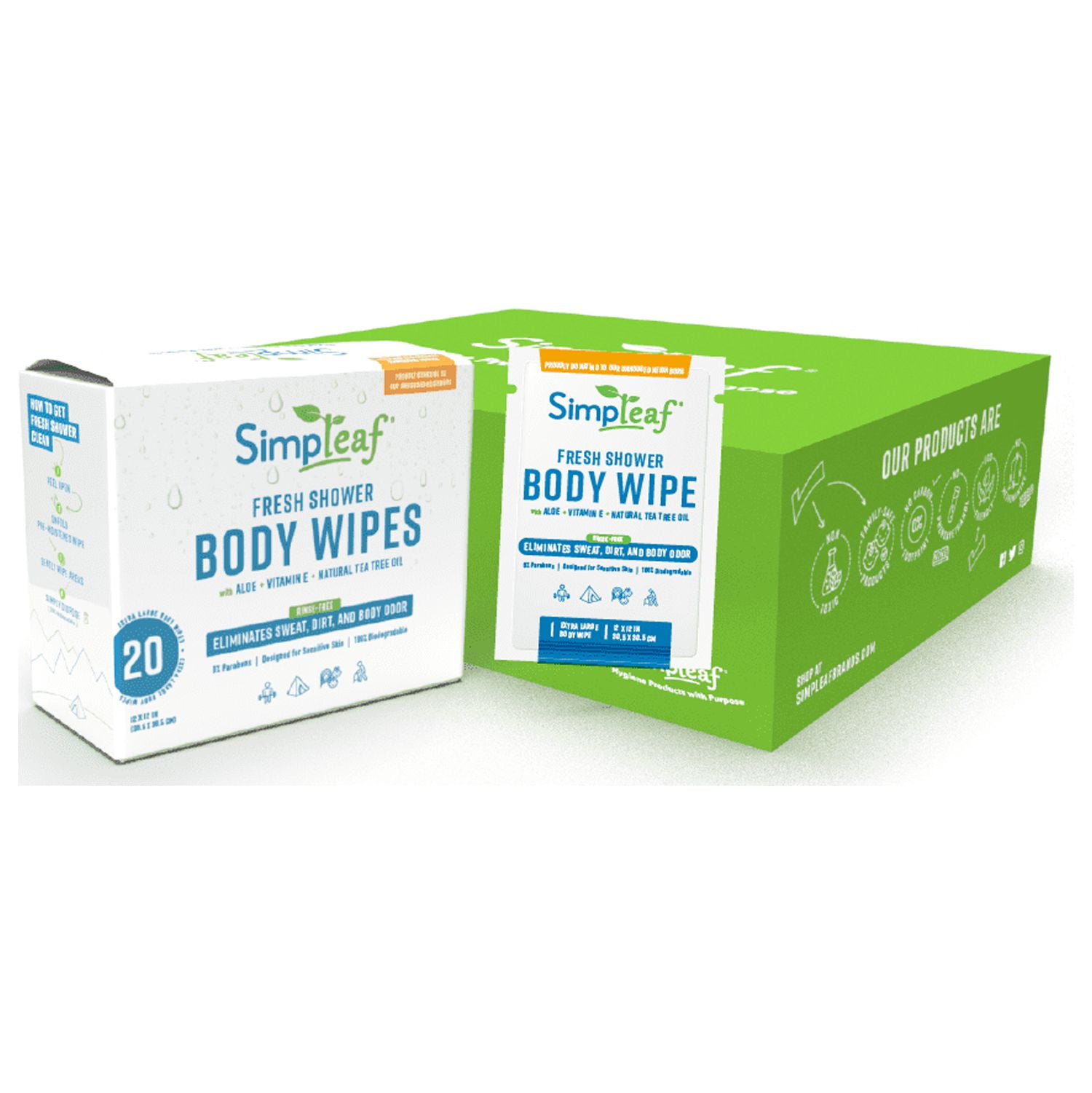 Simpleaf Body Shower Wipes Extra Large Individually Packed Wipes