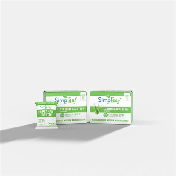 Simpleaf Flushable Single Pack Wet Wipes Eco-Friendly Paraben & Alcohol Free Hypoallergenic & Safe for Sensitive Skin Soothing Aloe Vera Formula Travel Size (30x2 Single Pack Wipes)60 Counts