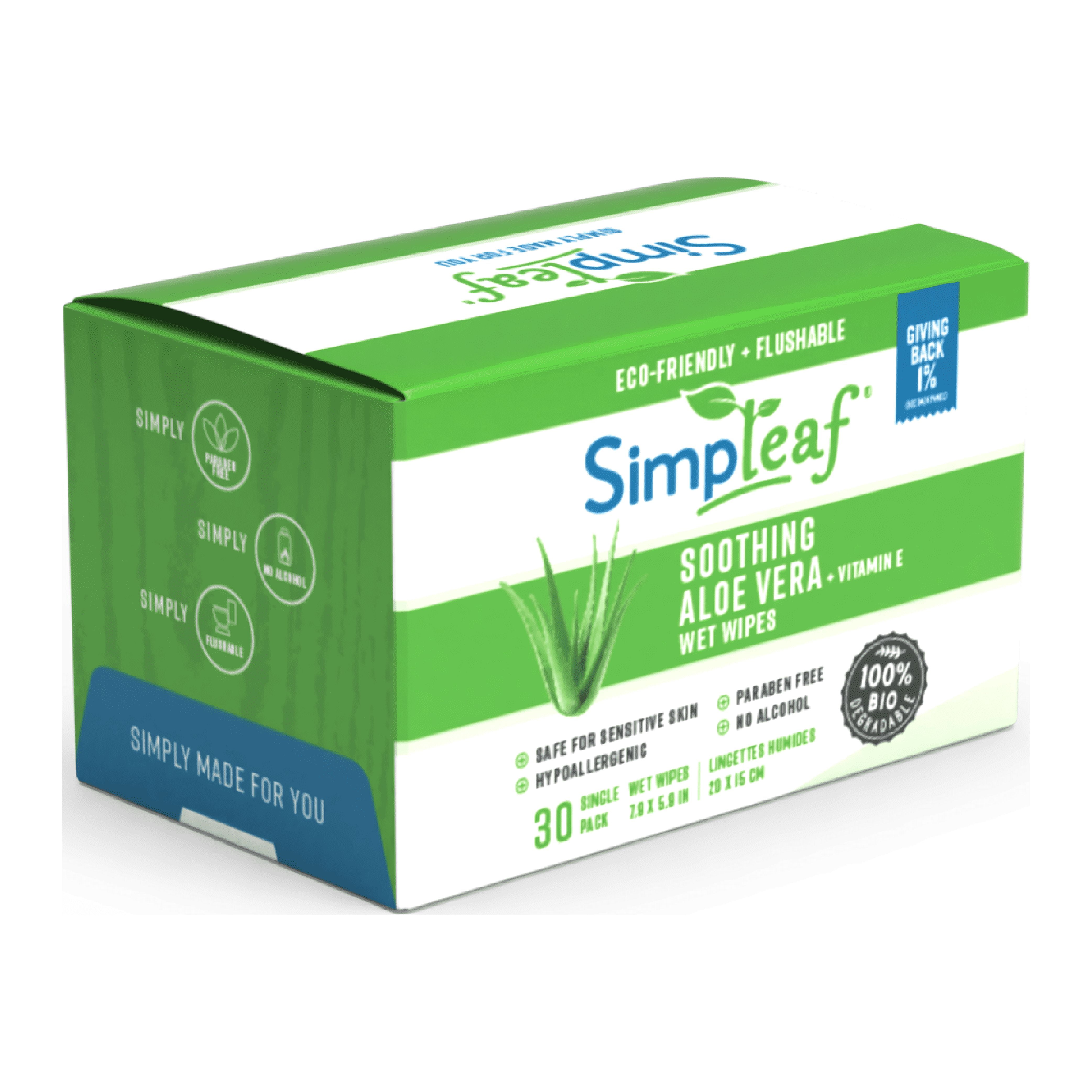 Simpleaf Flushable Single Pack Wet Wipes Eco Friendly, Paraben