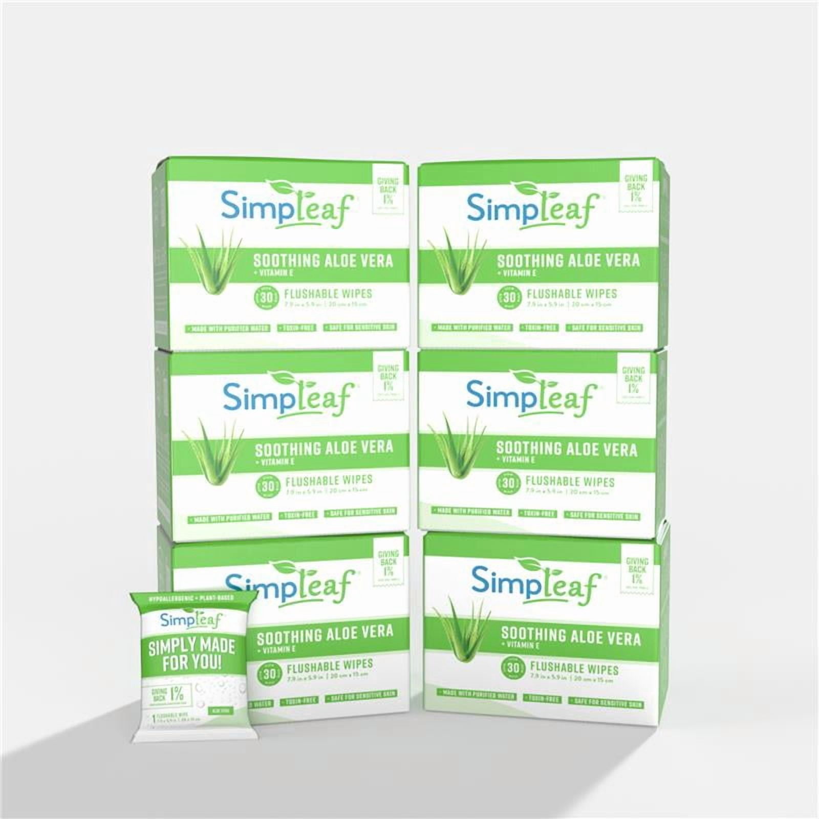 Simpleaf Flushable Single Pack Wet Wipes | Eco- Friendly, Paraben & Alcohol Free | Hypoallergenic & Safe for Sensitive Skin | Aloe Vera | Travel Size | 6 pack -180 Count - Bundle and Save