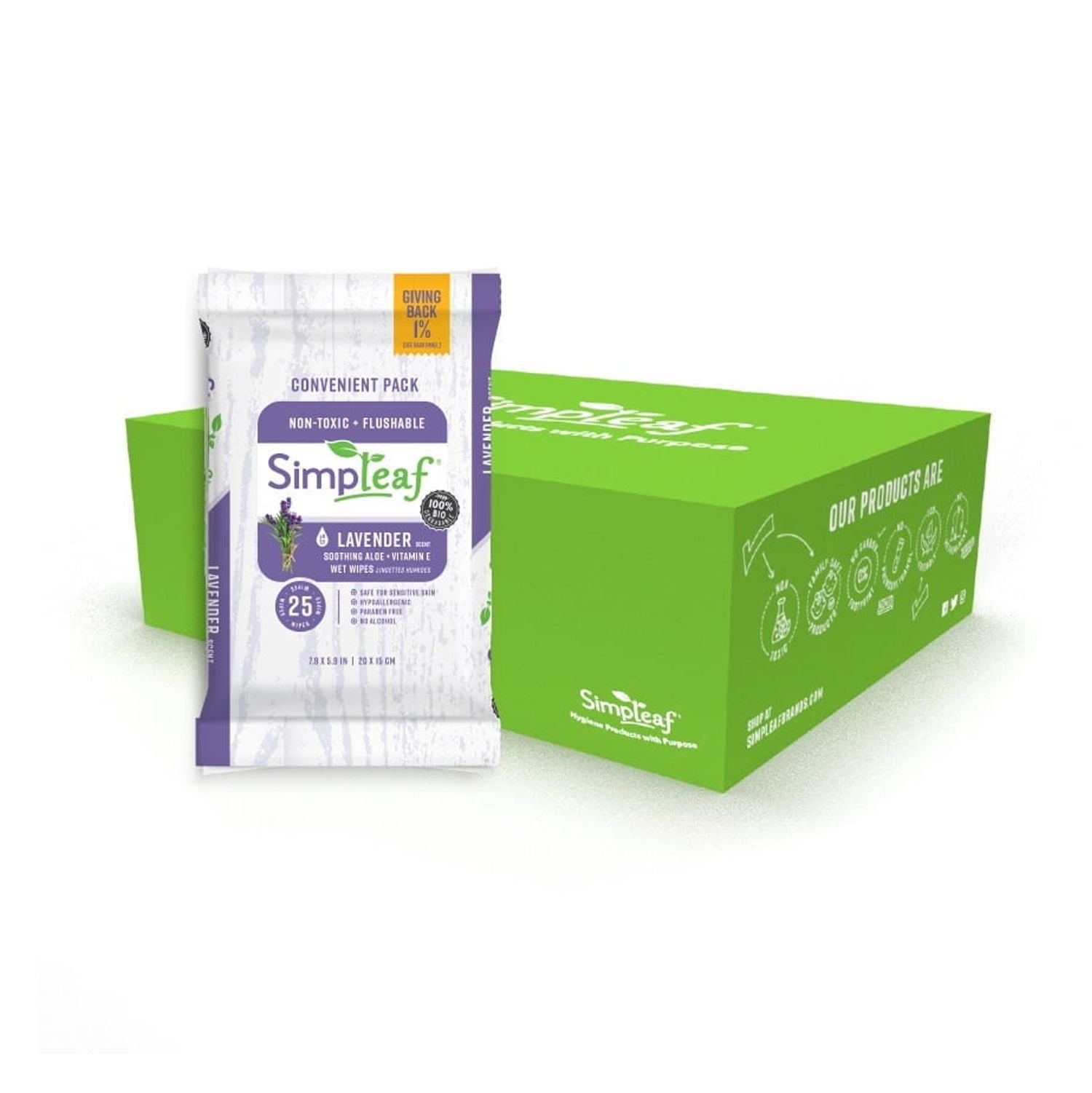 Simpleaf Flushable Single Pack Wet Wipes | Eco- Friendly, Paraben & Alcohol Free | Hypoallergenic & Safe for Sensitive Skin | Lavender | Travel Size | 6 pack- 180 Count Total - Bundle and Save