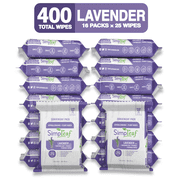 Simpleaf Flushable Wet Wipes | Eco- Friendly, Paraben & Alcohol Free | Hypoallergenic & Safe for Sensitive Skin | Soothing Aloe Vera Formula with Lavender Scent | 25-Count 16 Pack - Bundle and Save