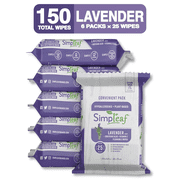 Simpleaf Flushable Wet Wipes | Eco- Friendly, Paraben & Alcohol Free | Hypoallergenic & Safe for Sensitive Skin | Soothing Aloe Vera Formula with Lavender Scent | 25-Count 6 Pack