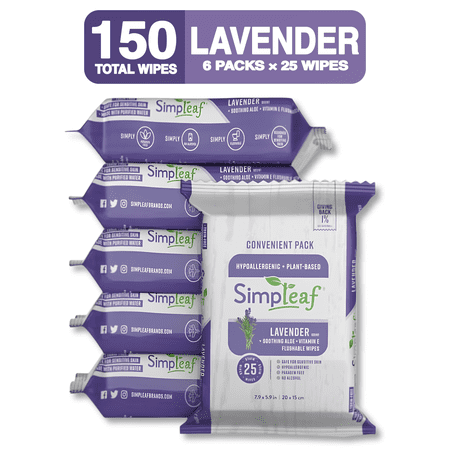Simpleaf Flushable Wet Wipes | Eco- Friendly, Paraben & Alcohol Free | Hypoallergenic & Safe for Sensitive Skin | Soothing Aloe Vera Formula with Lavender Scent | (25-Count) 6 Pack