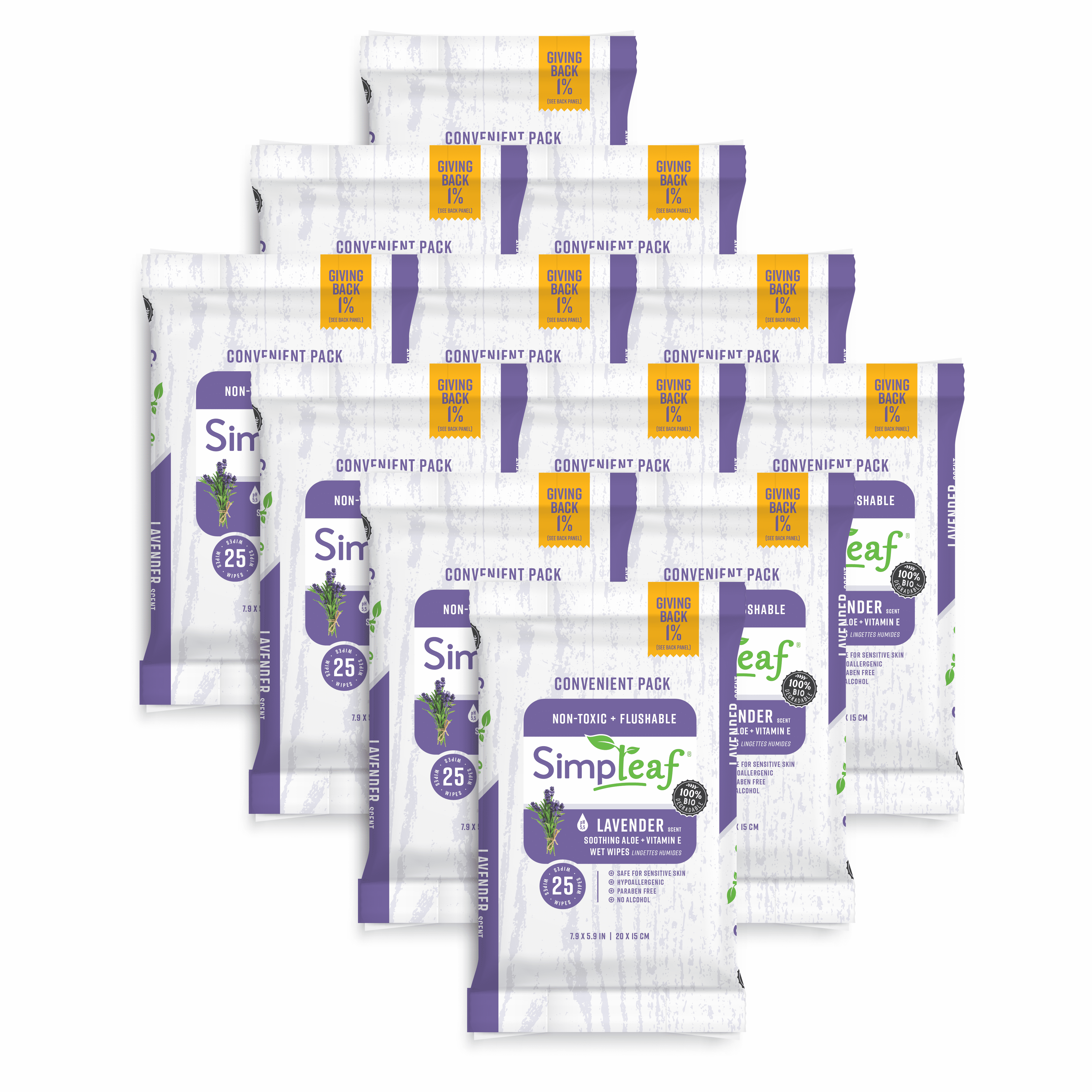 Simpleaf Flushable Wet Wipes | Eco- Friendly, Paraben & Alcohol Free | Hypoallergenic & Safe for Sensitive Skin | Soothing Aloe Vera Formula with Lavender Scent | (25-Count) 6 Pack…