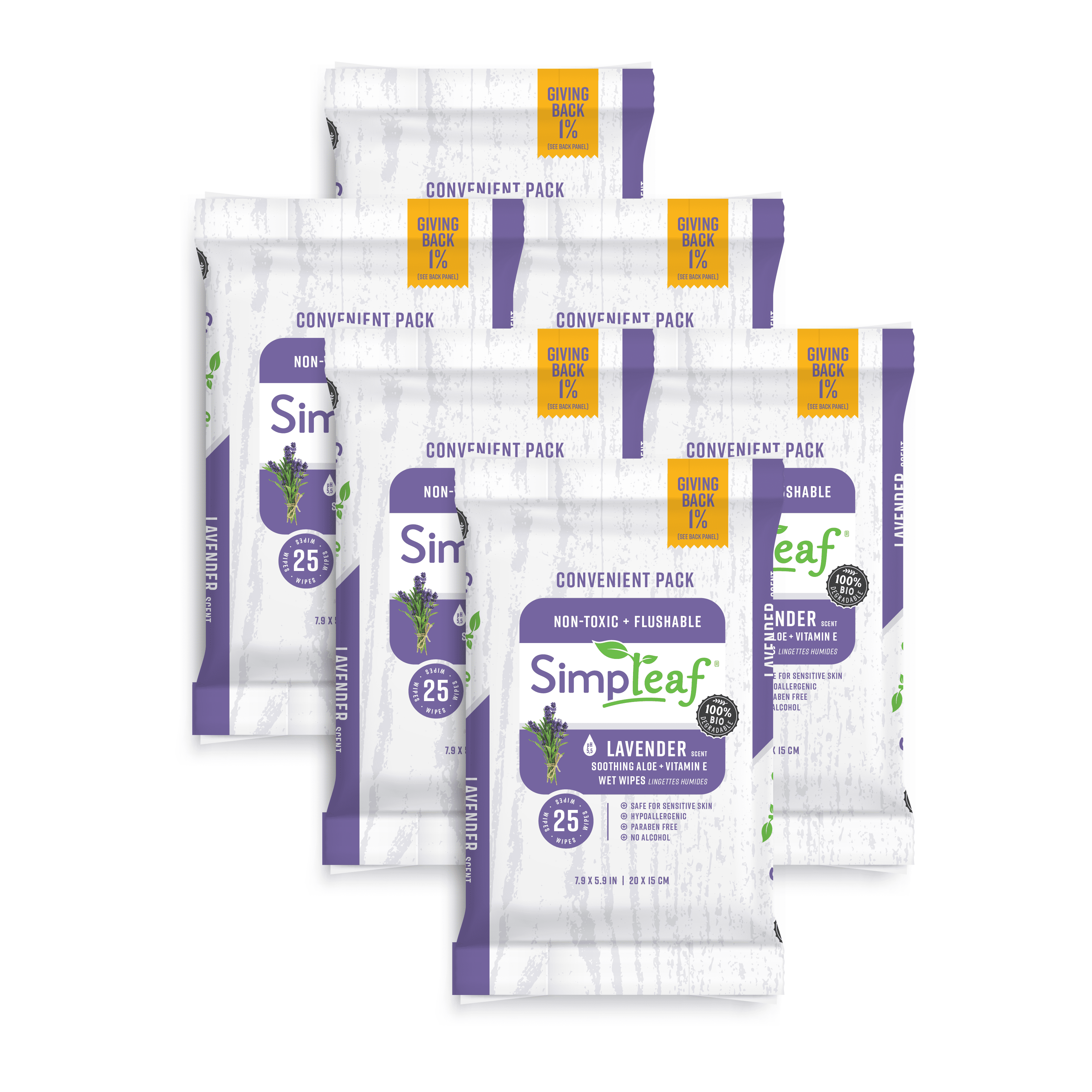 Simpleaf Flushable Wet Wipes | Eco- Friendly, Paraben & Alcohol Free | Hypoallergenic & Safe for Sensitive Skin | Soothing Aloe Vera Formula with Lavender Scent | (25-Count) 6 Pack…