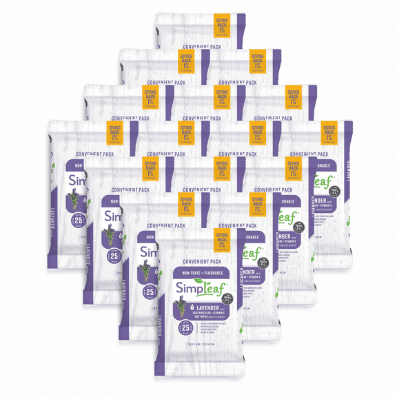 Simpleaf Flushable Wet Wipes | Eco- Friendly, Paraben & Alcohol Free | Hypoallergenic & Safe for Sensitive Skin | Soothing Aloe Vera Formula with Lavender Scent | (25-Count) 16 Pack - Bundle and Save