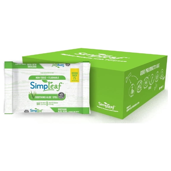 Simpleaf Flushable Wet Wipes | Eco- Friendly, Paraben & Alcohol Free | Hypoallergenic & Safe for Sensitive Skin | Soothing Aloe Vera & Vitamin E Formula | (50-Count) 6 Pack