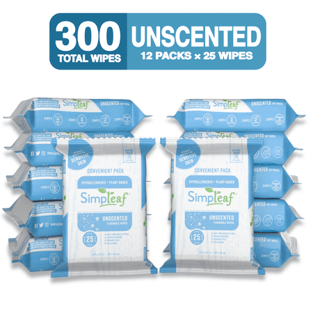 Simpleaf Flushable Wet Wipes | Eco- Friendly, Paraben & Alcohol Free | Hypoallergenic & Safe for Sensitive Skin | Unscented Soothing Aloe Vera Formula (25 Counts) -12 Pack-Bundle and Save