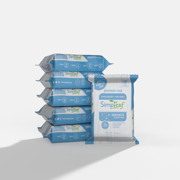 Simpleaf Flushable Wet Wipes | Eco- Friendly, Paraben & Alcohol Free | Hypoallergenic & Safe for Sensitive Skin | Unscented Soothing Aloe Vera Formula (6 Pack)