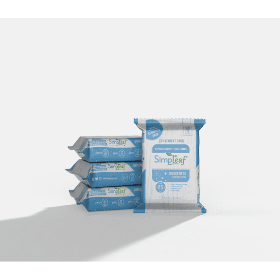 Simpleaf Flushable Wet Wipes | Paraben & Alcohol Free | Hypoallergenic & Safe for Sensitive Skin | Unscented Soothing Aloe Vera Formula (4 Pack)