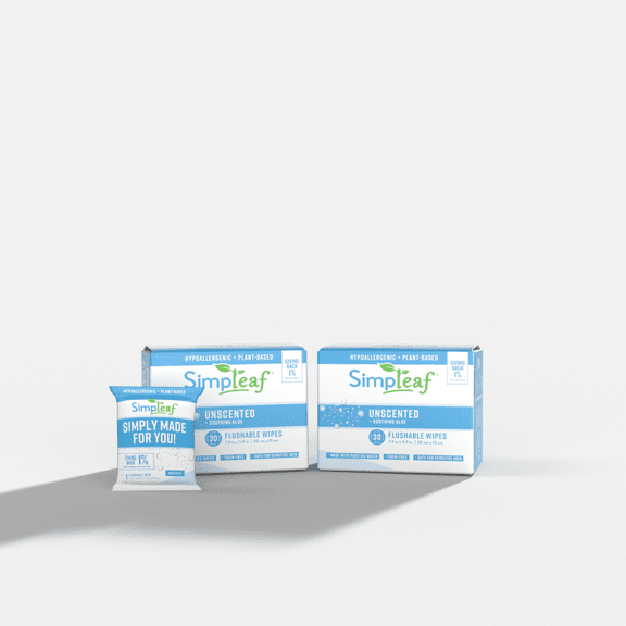 Simpleaf Unscented Flushable Single Pack Wet Wipes | Eco- Friendly, Paraben & Alcohol Free | Hypoallergenic & Safe for Sensitive Skin | Travel Size | 60 Count