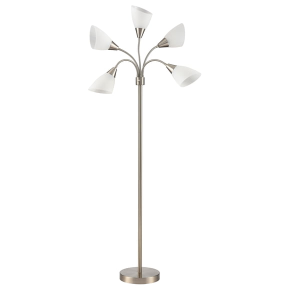 Open Box Simplee Adesso 67" 5-Light Modern Adjustable Arm Brushed Steel Floor Lamp with White Plastic Shades