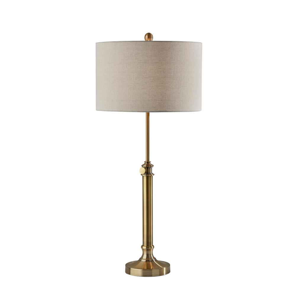 Adjustable Antique Brass Table Lamp with Oatmeal Linen Shade