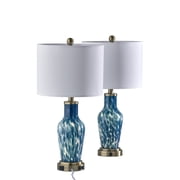 Simplee Adesso Grady 23.83" 2-Light USB-A/C & AC Blue Glass & Brass Table Lamp 2 Count