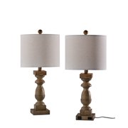 Simplee Adesso Jolene 24" USB-A/C & AC Power Natural Wood Finish Table Lamp 2 Count