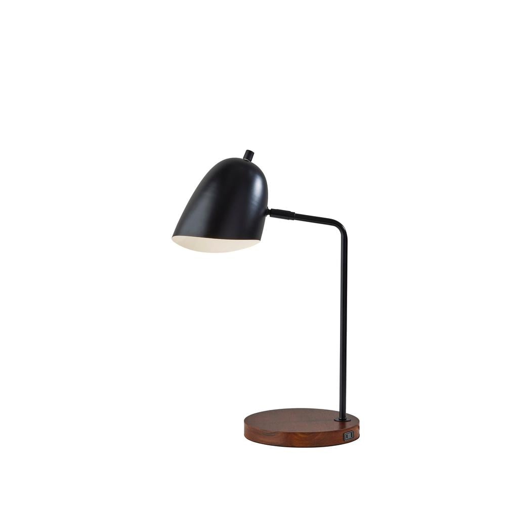 Adjustable Black Metal Desk Lamp with Walnut Wood Base
