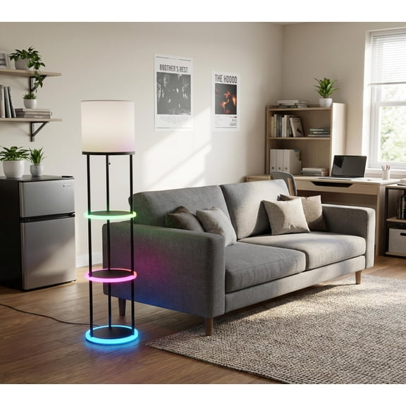 Simplee Adesso Keely 56.83" Pull Chain & Lotus App Color Changing 3-Shelf Floor Lamp