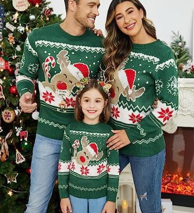 Simplee Family Ugly Christmas Sweater Family Matching Outfits for Holiday Party Knitted Pullover