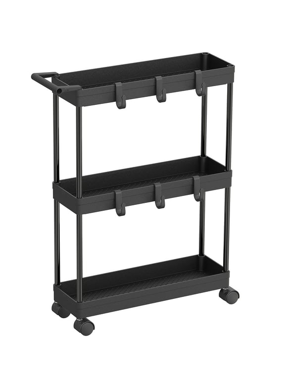 Simplehouseware Kitchen Cart Storage 3-Tier Slim/Super Narrow Shelves with Handle, 26.5'' Height/5.5'' Width for Narrow Place, Black