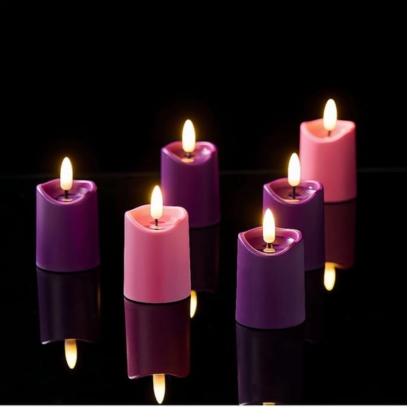 Simplelight Advent Candles, Purple & Pink Flameless Votive Candles with Timer, Advent Wreath with Flameless Candles, Realistic Black Wick, Set of 6-Battery Included (Purple Pink)