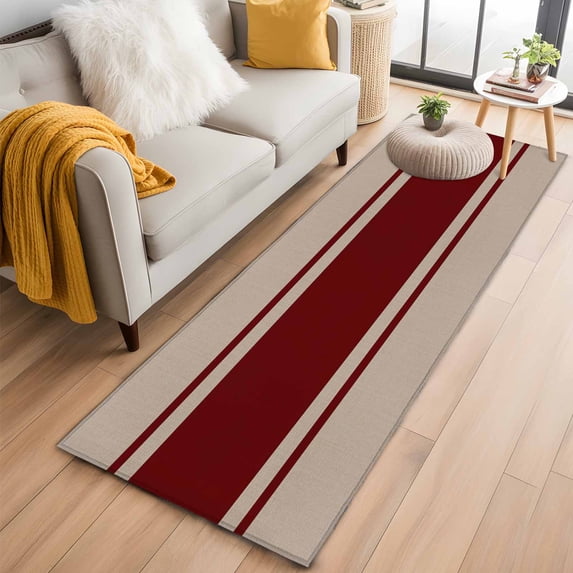 Simpler Red Line 2'x6' Runner Rugs for Hallway Kitchen Bedside Non Slip Washable, Farmhouse Red Striped Abstract Entryway Rug Runners with Rubber Backing, Long Carpet Runner for Laundry Room