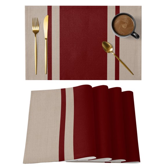 Simpler Red Line Placemats Set of 12 Farmhouse Red Striped Abstract Place Mats Indoor Wipeable Table Mats Washable Cloth Dining Table Placemats for Kitchen Holiday Party Home Decor 13x19 Inch