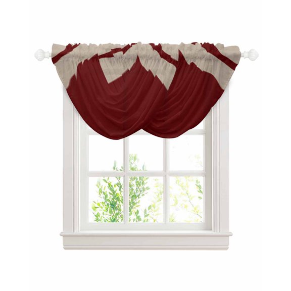 Simpler Red Line Sheer Waterfall Valance Curtains for Window, Farmhouse Red Striped Abstract Rod Pocket Sheer Topper Swag Curtains for Living Room, Kitchen 38.5"W x 47.2"L, 2 Panels