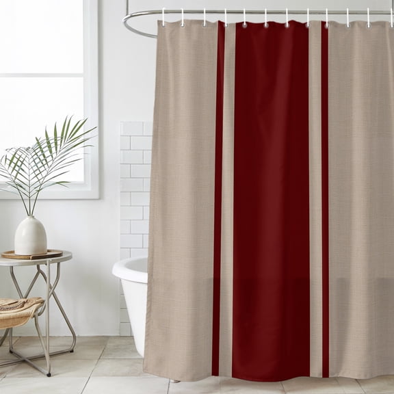 Simpler Red Line Shower Curtain Set, Waterproof Shower Curtains for Bathroom, Farmhouse Red Striped Abstract Washable Fabric Cloth Bath Curtain for Bathtub Decoration with Hooks 72x78 Inches