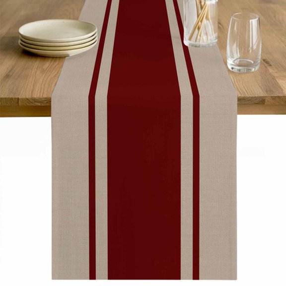 Simpler Red Line Table Runner - 70 Inch Long Farmhouse Red Striped Abstract Cotton and Linen Blended Dress Scarves Farmhouse Table Runner for Kitchen Dining, Coffee Table, 13" x 70"