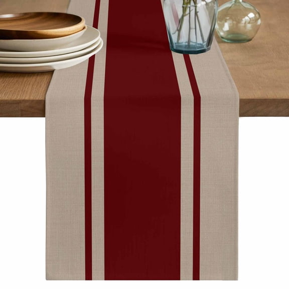 Simpler Red Line Table Runner, Farmhouse Red Striped Abstract Washable Cotton Linen Table Runners 48 Inches Long, Dresser Scarf Runner for Nightstand/Coffee/End Tables 13''x48''