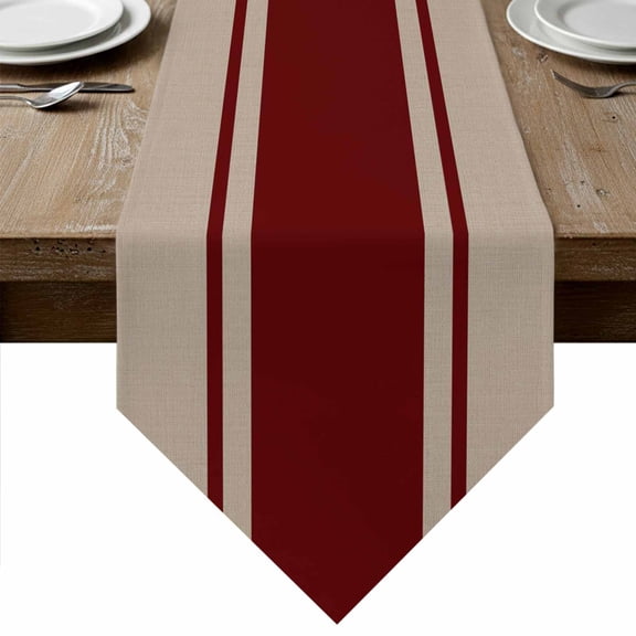 Simpler Red Line Table Runner Linen Burlap Table Runner 120 Inches Long Farmhouse Red Striped Abstract Dresser Scarves for Kitchen Island Coffee Dining Room Party Wedding Holiday Decor 13"x120"