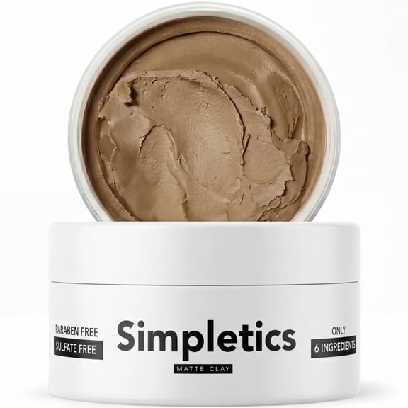 Simpletics All Natural Hair Clay for Men  6 Ingredient Matte Styling Clay with Beeswax & Coconut Oil  Vanilla Scent  Strong Hold & Texture  Non-Greasy, Water Based, No Harsh Chemicals  2oz