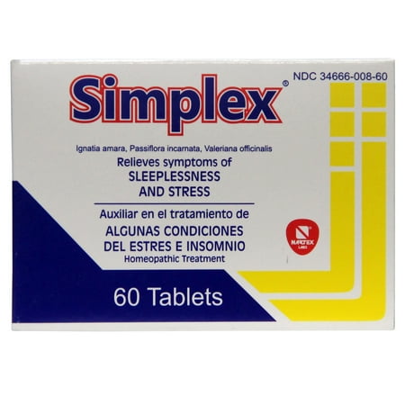 Simplex Homeopathic Treatment Tablets, Relieves Symptoms of Insomnia, 60 Count