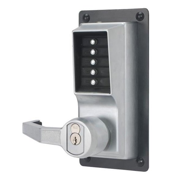 Mechanical Push Button Lockset, Satin Chrome, 1-3/8" to 2-1/4" For Door Thickness, 5 Number of Keys