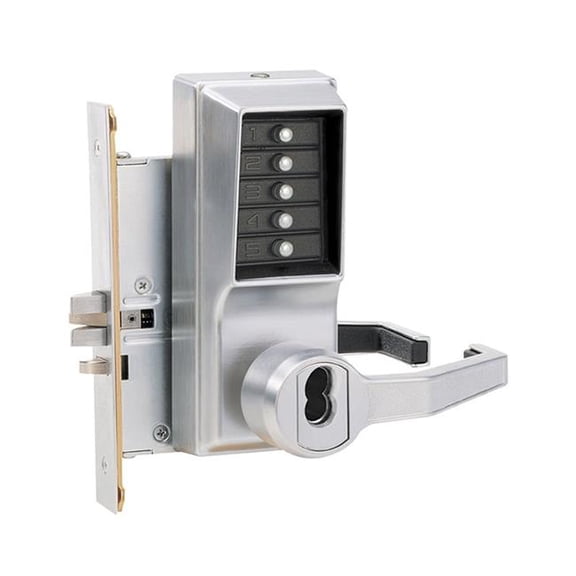 Simplex R8146C26D Right Hand Mechanical Pushbutton Lever Mortise Combination Entry Passage Lockout with Key Override & Corbin Prep - Satin Chrome Finish
