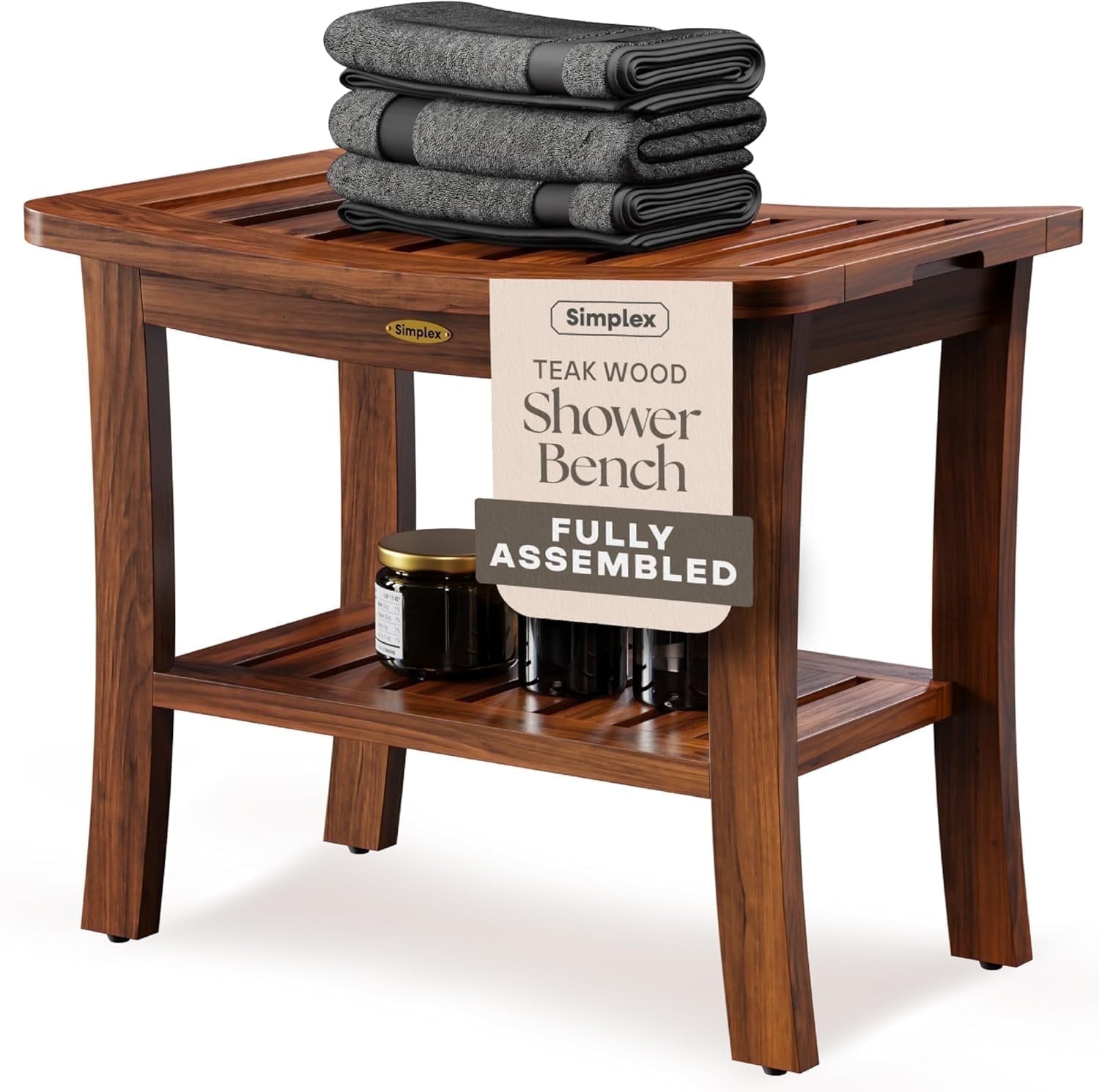 Simplex Teak Shower Bench, Fully Assembled Shower Stool, Water ...