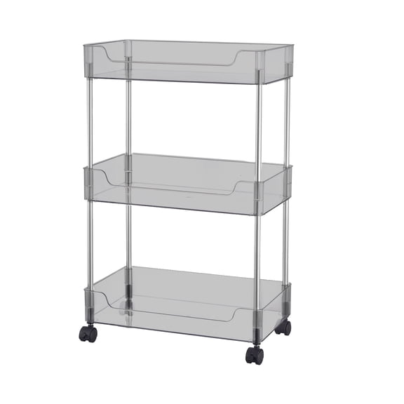 Simpli Furnished 3 Tier Rolling Cart XL Plastic Storage with Wheels for Bathroom, Lightweight, 16"w X 9"d X 29.5"h, Black