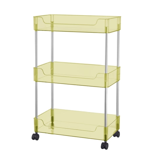 Simpli Furnished 3 Tier Rolling Cart XL Plastic Storage with Wheels for Bathroom, Lightweight, 16"w X 9"d X 29.5"h, Gold